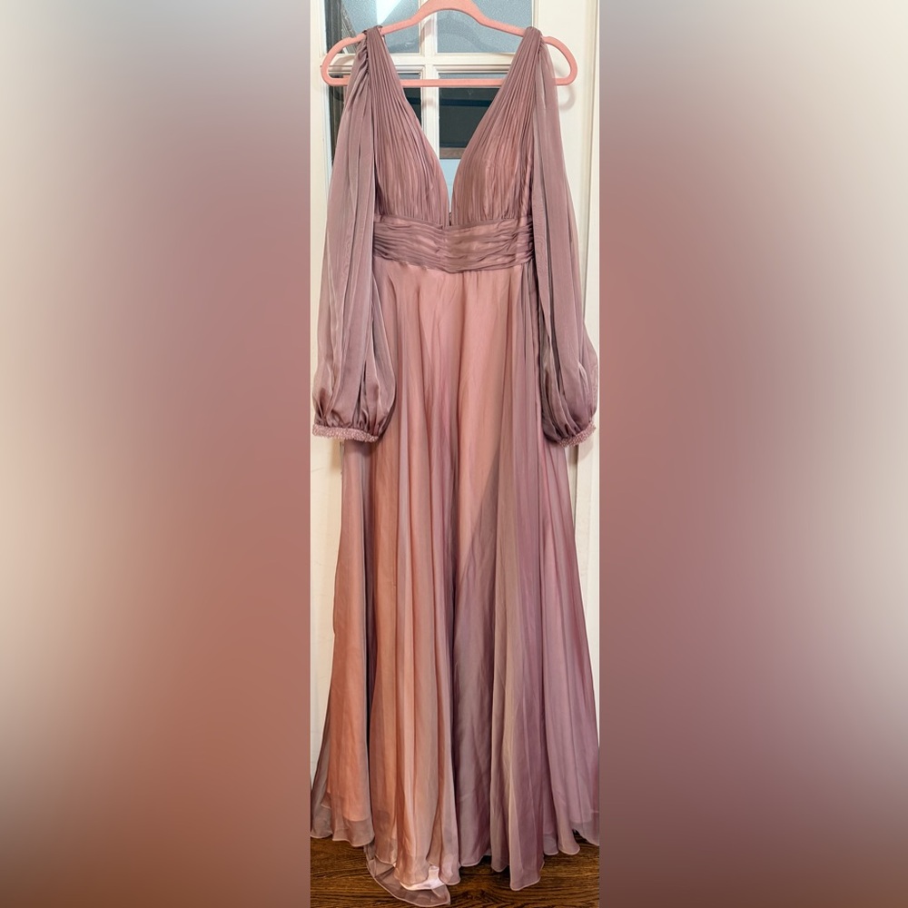 Mac Duggal 67414 Dusty Rose Chiffon Ruffle Sleeve Top with Beaded Cuff